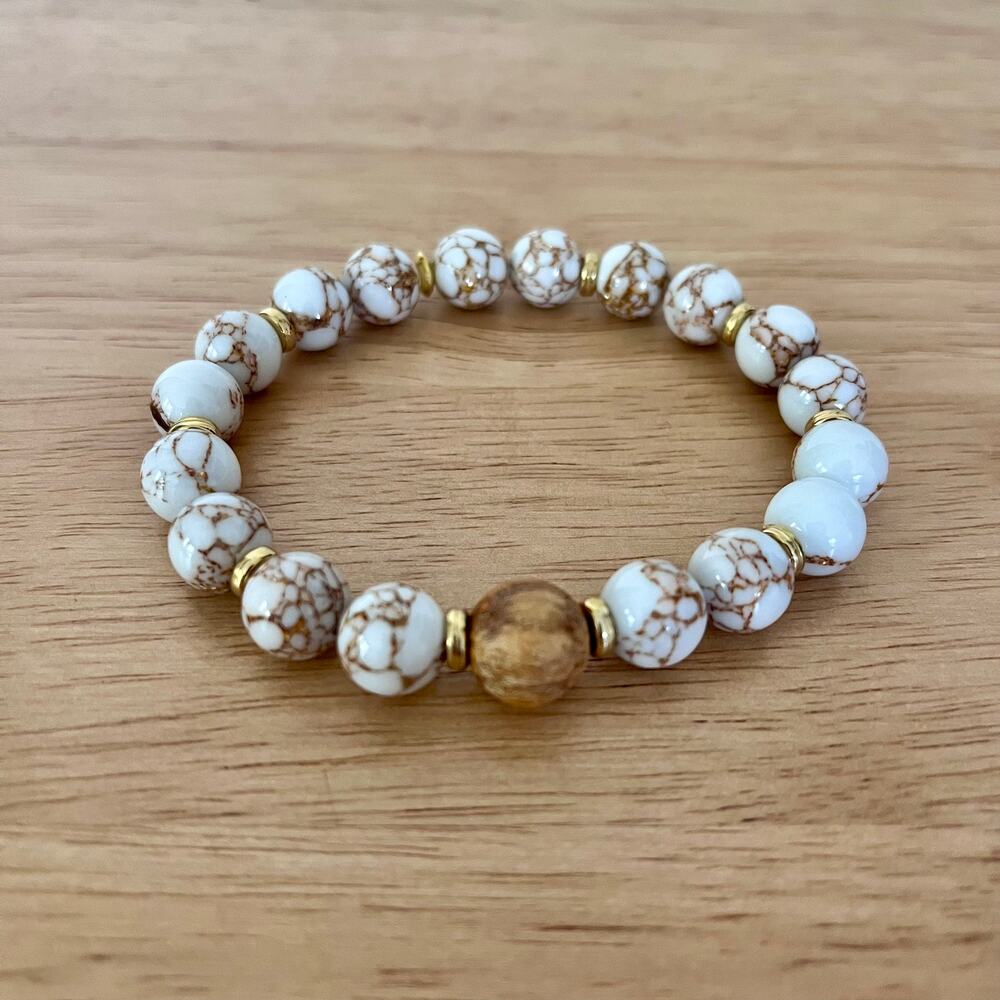 Howlite White Brown Beaded Bracelet